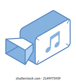 Camcorder and music note, concept of music video isometric icon 

