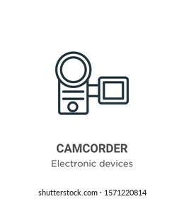 Camcorder outline vector icon. Thin line black camcorder icon, flat vector simple element illustration from editable electronic devices concept isolated on white background