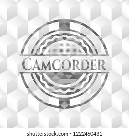Camcorder realistic grey emblem with cube white background