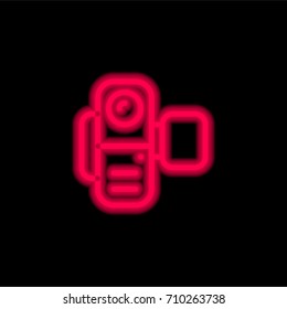 Camcorder red glowing neon ui ux icon. Glowing sign logo vector
