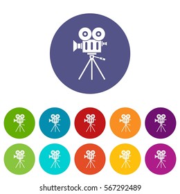 Camcorder set icons in different colors isolated on white background