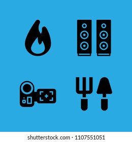camcorder, tools, speaker and fire icons vector in sample icon set for web and graphic design