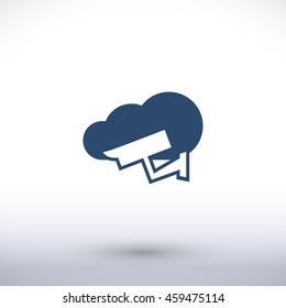 Camcorder vector icon. Cloud pictogram. Graphic symbol for web design, logo. Isolated sign on a white background.