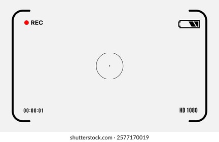 Camcorder. Video recording overlay with camcorder interface, showing REC icon, battery level, focus frame, and timer set to 00:00:00. Perfect for video editing, vlogging, and cinematic effects.