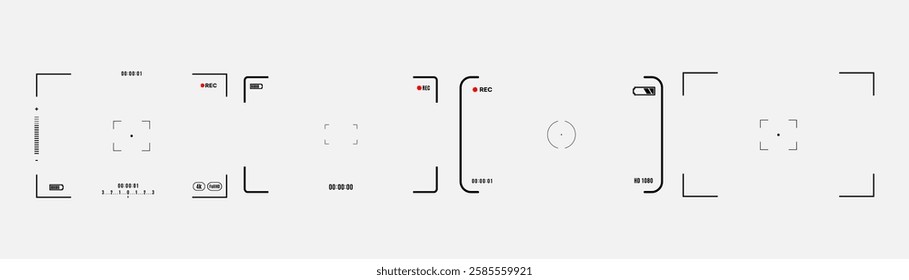 Camcorder. Video recording overlay with camcorder interface, showing REC icon, battery level, focus frame, and timer set to 00:00:00. Perfect for video editing, vlogging, and cinematic effects.