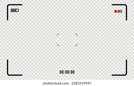 Camcorder. Video recording overlay with camcorder interface, showing REC icon, battery level, focus frame, and timer set to 00:00:00. Perfect for video editing, vlogging, and cinematic effects.