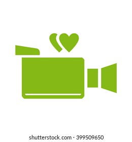 Camcorder/video camera with heart. Vector icon. Color illustration.