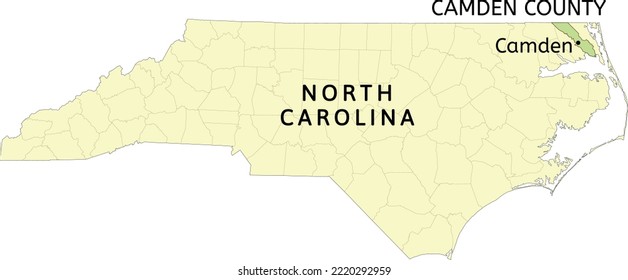 Camden County and town of Camden location on North Carolina state map