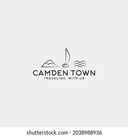 Camden town logo vector design for traveling agency. mountain, boat, and wave icon logo vector design template. 