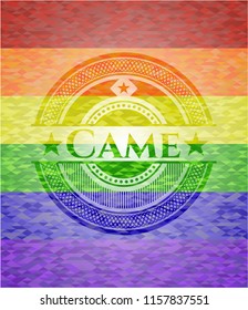 Came on mosaic background with the colors of the LGBT flag