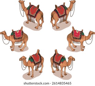 Camel 360 degree with saddle isometric vector illustration