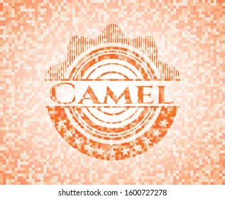 Camel abstract emblem, orange mosaic background
