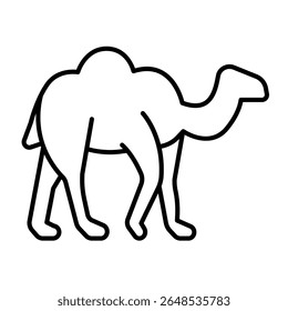 Camel animal with one hump thin line icon, arabian desert concept. Vector graphics. Desert camel, wild life sign on white background, style mobile or design