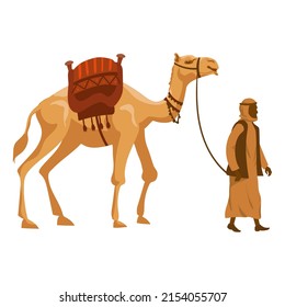 Camel and Arab man cameleer. Vector illustration