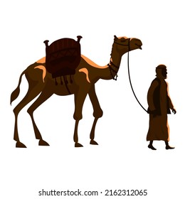 Camel and Arab man cameleer. Vector illustration