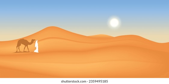 camel with Arab sheikh  in the desert vector poster