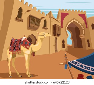 Camel In Arabic Desert Town