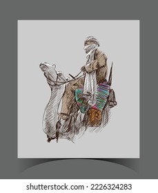 Camel art free hand illustration Vector.  