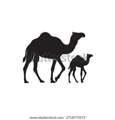 Camel with baby silhouette icon vector flat design