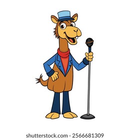 The Camel Becomes a Stand-Up Comedian on white background. camel cartoon vector illustration