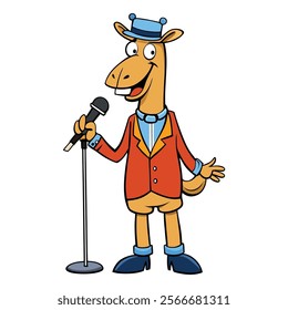 The Camel Becomes a Stand-Up Comedian on white background. camel cartoon vector illustration