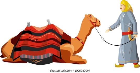 camel and bedouin in vector graphics technique