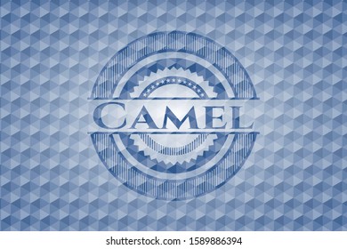 Camel blue badge with geometric background. Vector Illustration. Detailed.