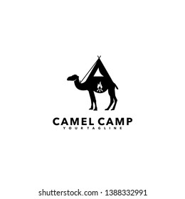 camel camp desert art camping logo design