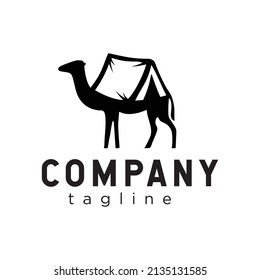 Camel Camp Desert Art Camping Logo outdoor adventure design Stock Vector black illustration