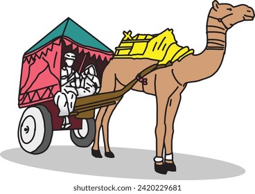 Camel Car, camello taxi a color, vector, Rajasthan, India.