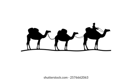 camel caravan, black isolated silhouette