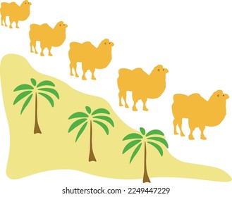 Camel caravan. Cartoon drawing. vector design eps 10