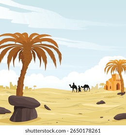 Camel Caravan Crossing Desert Landscape