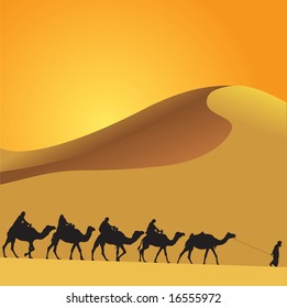 Camel caravan at desert