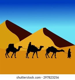 Camel caravan in the desert