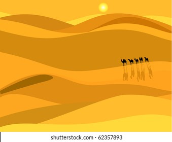 Camel caravan in the desert