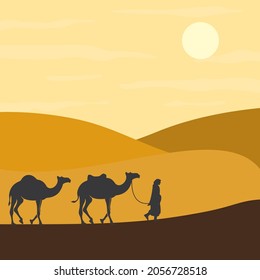 camel with caravan in the desert vector illustration design 