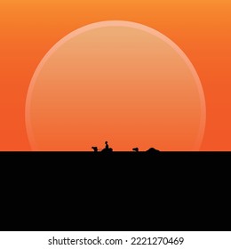 Camel caravan going through the desert vector illustrstion can use for islamic background, banners, poster, website, social and print media.