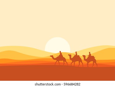Camel caravan going through the desert vector illustrstion can use for islamic background, banners, poster, website, social and print media.