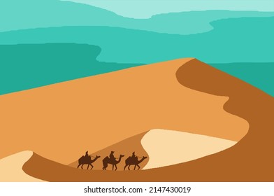 Camel Caravan auf Wüstenlandschaft Illustration flaches Design