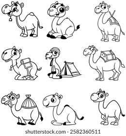 Camel cartoon bundle art silhouette vector 