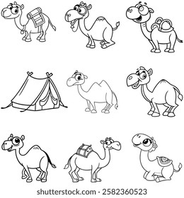 Camel cartoon bundle art silhouette vector 