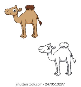 camel cartoon drawing with line art style. simple design outline style. coloring book. easy to edit. vector illustrations.