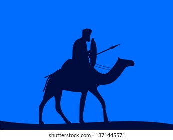 Camel cavalry. Armed rider on a camel. Vector illustration