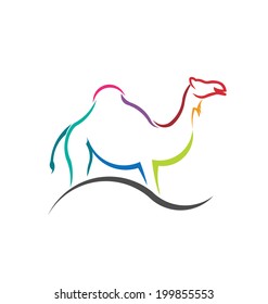 Camel color styled silhouette image. Concept of animal pet, veterinary, domesticated. Vector icon