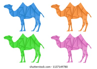 Camel. Colored set. Polygonal vector illustration isolated on white background