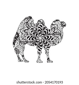 Camel Coloring page for adult. Zent art style (vector illustration)