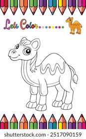 ''Página para colorear CAMEL para niños - adorable ilustración animal de dibujos animados"