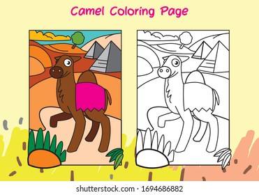 camel coloring page for kids with sample full color
