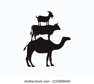 Camel Cow Goat Icon Vector. Farm Animals Icon. Stacked Camel Cow Goat Vector Design Template.